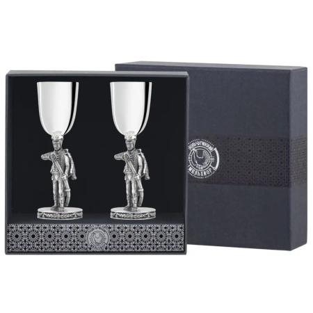 НАБОР РЮМОК "ГУСАР" ПОСЕРЕБРЕННЫЙ С ЧЕРНЕНИЕМ (2 ШТУКИ) – КОЛЬЧУГИНСКИЙ МЕЛЬХИОР
