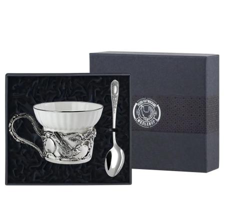 НАБОР ДЛЯ ЧАЯ "ЯБЛОЧНЫЙ СПАС" С ЧЕРНЕНИЕМ – КОЛЬЧУГИНСКИЙ МЕЛЬХИОР