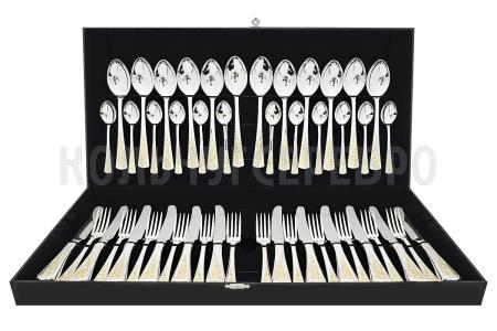 СЕРЕБРЯНЫЙ СТОЛОВЫЙ НАБОР "СТИЛЬ" С ПОЗОЛОТОЙ (48 ПРЕДМЕТОВ) – КРАСНАЯ ПРЕСНЯ