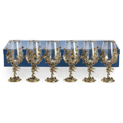 БОКАЛЫ ДЛЯ ВИНА "ЦВЕТОЧНАЯ ФАНТАЗИЯ" ЛАТУННЫЙ 6 ШТ