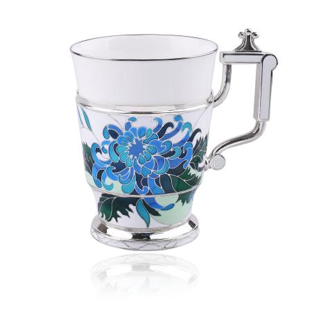 СЕРЕБРЯНАЯ ЧАЙНАЯ ЧАШКА "ХРИЗАНТЕМЫ" - РУССКИЕ САМОЦВЕТЫ