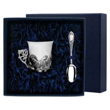 СЕРЕБРЯНАЯ КОФЕЙНАЯ ЧАШКА "ГЛУХАРИ" С ЧЕРНЕНИЕМ – АРГЕНТА