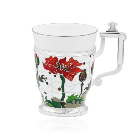 СЕРЕБРЯНАЯ ЧАЙНАЯ ЧАШКА "МАКИ" - РУССКИЕ САМОЦВЕТЫ