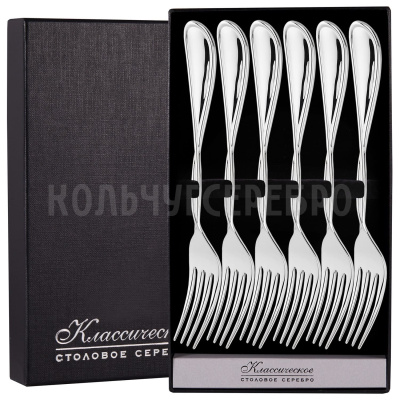 СЕРЕБРЯНЫЙ СТОЛОВЫЙ НАБОР "БЕСКОНЕЧНОСТЬ" №26 (6 ВИЛОК) - МСТЕРСКИЙ ЮВЕЛИР