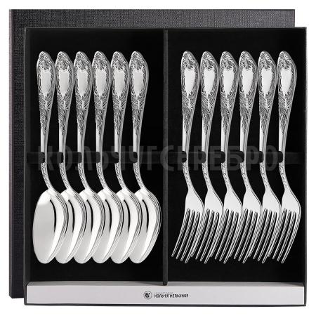 СТОЛОВЫЙ НАБОР ИЗ МЕЛЬХИОРА "КЛАССИКА" С ЧЕРНЕНИЕМ (6 ВИЛОК, 6 ЛОЖЕК) – МСТЕРСКИЙ ЮВЕЛИР