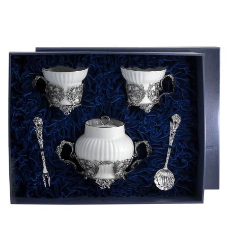 ЧАЙНАЯ ПАРА И САХАРНИЦА "СИМФОНИЯ" С ЧЕРНЕНИЕМ 2 – АРГЕНТА