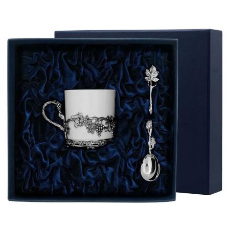 СЕРЕБРЯНАЯ КОФЕЙНАЯ ЧАШКА "ВИНОГРАД" С ЧЕРНЕНИЕМ – АРГЕНТА