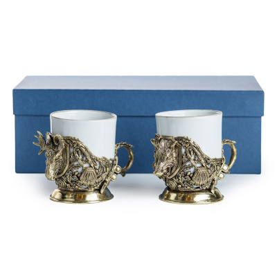 ЛАТУННАЯ КОФЕЙНАЯ ЧАШКА "КАБАН, ЛОСЬ" ТРОФЕЙНЫЙ 2 ШТ