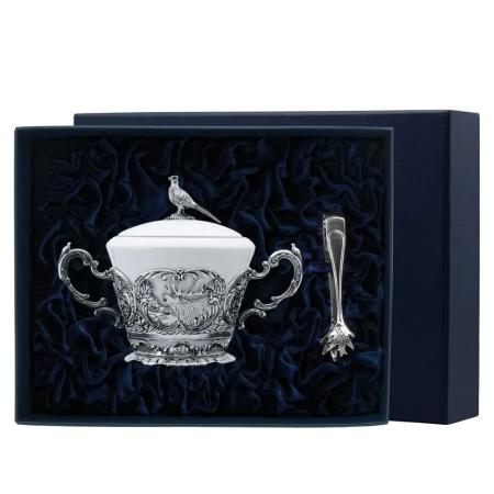 СЕРЕБРЯНАЯ САХАРНИЦА "КОРОЛЕВСКАЯ ОХОТА" С ЩИПЦАМИ – АРГЕНТА