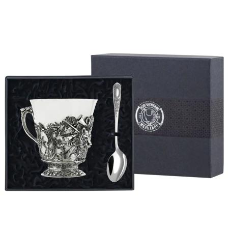 НАБОР ДЛЯ ЧАЯ "МЕДВЕДЬ" С ЧЕРНЕНИЕМ – КОЛЬЧУГИНСКИЙ МЕЛЬХИОР