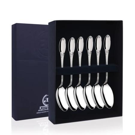 СЕРЕБРЯНЫЙ ЧАЙНЫЙ НАБОР "ГЛАДКИЙ" (6 ЧАЙНЫХ ЛОЖЕК) – АРГЕНТА