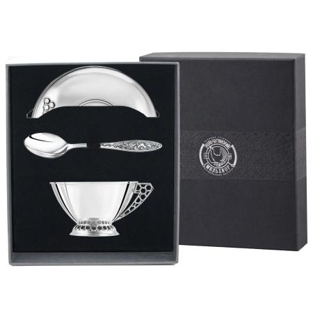 НАБОР ДЛЯ ЧАЯ "МЕДОВЫЙ" С ЧЕРНЕНИЕМ – КОЛЬЧУГИНСКИЙ МЕЛЬХИОР