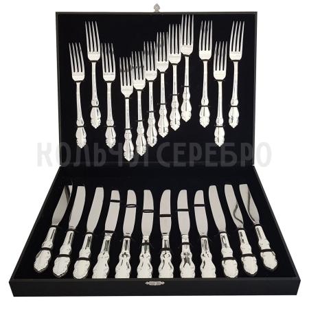 СТОЛОВЫЙ НАБОР ИЗ МЕЛЬХИОРА "ЛИРА" (12 ВИЛОК, 12 НОЖЕЙ) – КОЛЬЧУГИНСКИЙ МЕЛЬХИОР