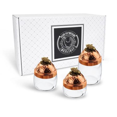 НАБОР БАНОК ДЛЯ СЫПУЧИХ ПРОДУКТОВ "КУКУРУЗА" МЕДНЫЕ КОВАННЫЕ (420/500/920 МЛ.) – КОЛЬЧУГИНСКИЙ МЕЛЬХИОР