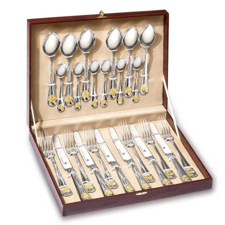 СЕРЕБРЯНЫЙ СТОЛОВЫЙ НАБОР "ГЕРБ" С ПОЗОЛОТОЙ (24 ПРЕДМЕТА) – КРАСНАЯ ПРЕСНЯ