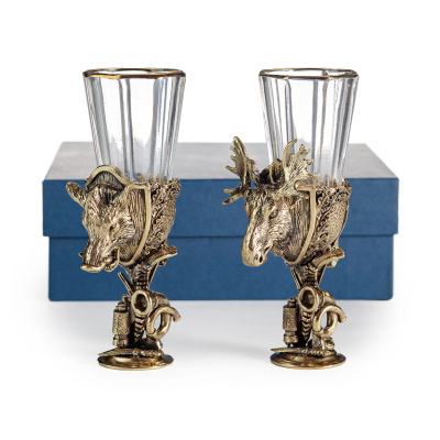 ЛАФИТНИК ТРОФЕЙНЫЙ РОССИЯ "ЛОСЬ, КАБАН" ЛАТУННЫЙ 2 ШТ