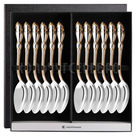 СТОЛОВЫЙ НАБОР ИЗ МЕЛЬХИОРА "ЛИРА" С ПОЗОЛОТОЙ (12 ЛОЖЕК) – КОЛЬЧУГИНСКИЙ МЕЛЬХИОР