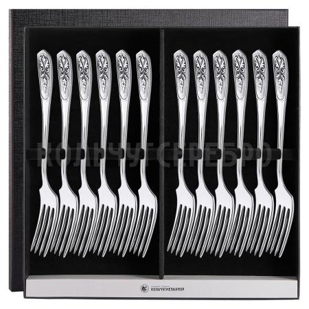 СТОЛОВЫЙ НАБОР ИЗ МЕЛЬХИОРА "ВИЗИРЬ" С ЧЕРНЕНИЕМ (12 ВИЛОК) – КОЛЬЧУГИНСКИЙ МЕЛЬХИОР