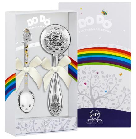 ДЕТСКИЙ НАБОР: ЛОЖКА И ПОГРЕМУШКА ДО-ДО "АНГЕЛ" С ПОЗОЛОТОЙ – АРГЕНТА