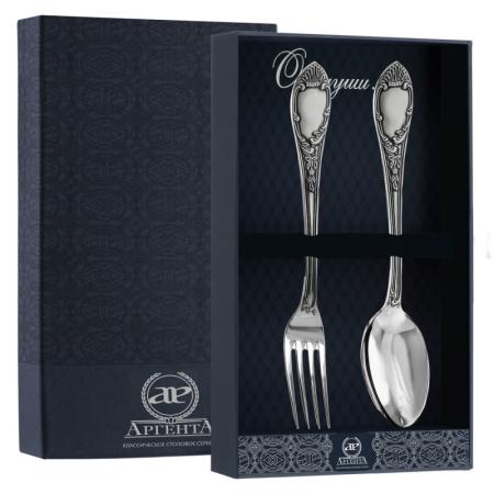 СЕРЕБРЯНЫЙ СТОЛОВЫЙ НАБОР "ПРЕСТИЖ" С ЧЕРНЕНИЕМ (2 ПРЕДМЕТА) – АРГЕНТА