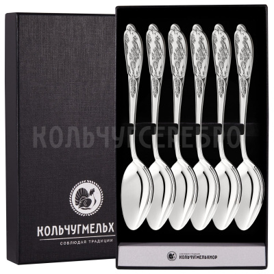 ДЕСЕРТНЫЙ НАБОР ИЗ МЕЛЬХИОРА "ВЕСНА" С ЧЕРНЕНИЕМ (6 ДЕСЕРТНЫХ ЛОЖЕК) – МСТЕРСКИЙ ЮВЕЛИР