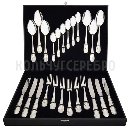 СТОЛОВЫЙ НАБОР ИЗ МЕЛЬХИОРА "МЕТЕЛИЦА" (24 ПРЕДМЕТА) – КОЛЬЧУГИНСКИЙ МЕЛЬХИОР