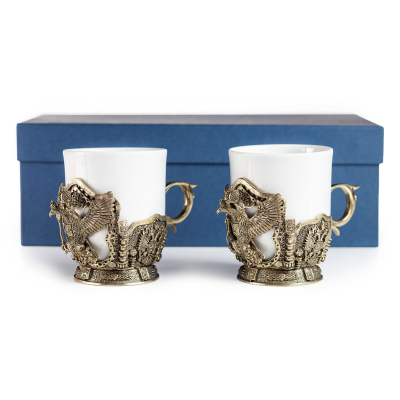 ЛАТУННАЯ КОФЕЙНАЯ ЧАШКА "ГЕРБ РФ" 2 ШТ