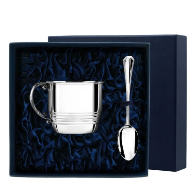 СЕРЕБРЯНАЯ КРУЖКА РИФЛЕНАЯ С ЛОЖКОЙ 150 МЛ. – АРГЕНТА