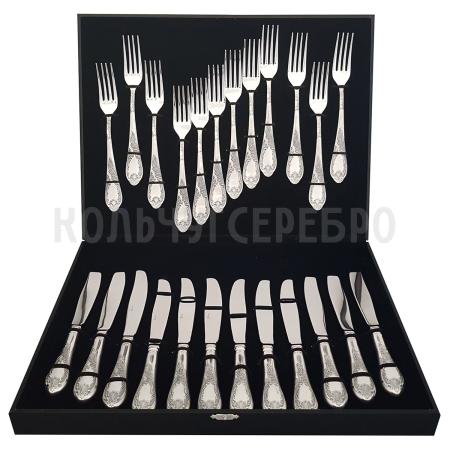 СТОЛОВЫЙ НАБОР ИЗ МЕЛЬХИОРА "КЛАССИКА" С ЧЕРНЕНИЕМ (12 ВИЛОК, 12 НОЖЕЙ) – МСТЕРСКИЙ ЮВЕЛИР