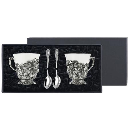 НАБОР ДЛЯ ЧАЯ "ВОЛК И МЕДВЕДЬ" С ЧЕРНЕНИЕМ (ПАРА) – КОЛЬЧУГИНСКИЙ МЕЛЬХИОР