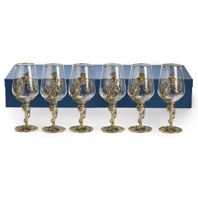 БОКАЛЫ ДЛЯ ВИНА "ФЛОРА" ЛАТУННЫЙ 6 ШТ