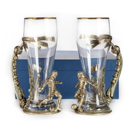 ПИВНОЙ БОКАЛ "ФУТБОЛИСТ" ЛАТУННЫЙ 2 ШТ