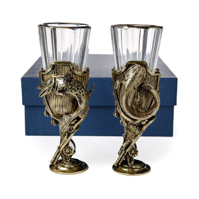 ЛАФИТНИК ДЛЯ ВОДКИ "ТРОФЕЙНЫЙ РЫБАЛКА" (ЩУКА, СОМ) ЛАТУННЫЙ 2 ШТ