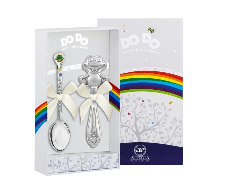 ДЕТСКИЙ НАБОР: ЛОЖКА И ПОГРЕМУШКА ДО-ДО "ЛЯГУШКА" №2 – АРГЕНТА