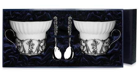 СЕРЕБРЯНАЯ ЧАЙНАЯ ПАРА "АНГЕЛ" С ЧЕРНЕНИЕМ – АРГЕНТА