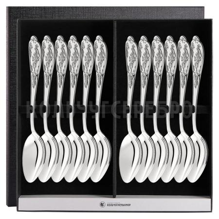 СТОЛОВЫЙ НАБОР ИЗ МЕЛЬХИОРА "ВЕСНА" С ЧЕРНЕНИЕМ (12 ЛОЖЕК) – МСТЕРСКИЙ ЮВЕЛИР