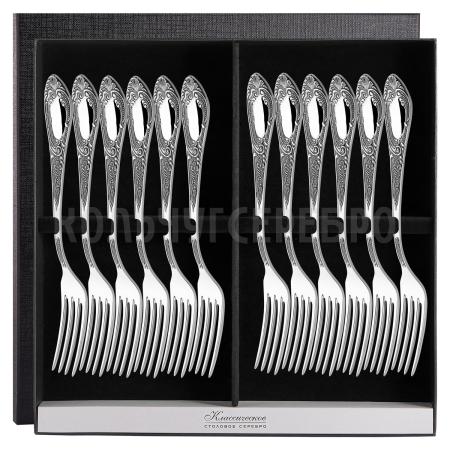 СЕРЕБРЯНЫЙ СТОЛОВЫЙ НАБОР "ФАНТАЗИЯ" С ЧЕРНЕНИЕМ (12 ВИЛОК) – ПАВЛОВСКИЙ ЗАВОД