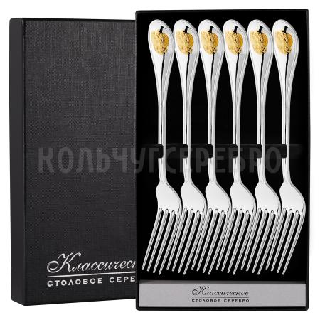 СЕРЕБРЯНЫЙ СТОЛОВЫЙ НАБОР "ОТЕЧЕСТВО" С ПОЗОЛОТОЙ (6 ВИЛОК) – КРАСНАЯ ПРЕСНЯ