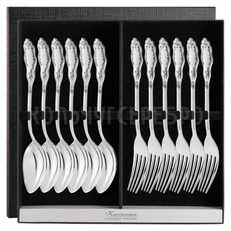 СЕРЕБРЯНЫЙ СТОЛОВЫЙ НАБОР "ВОСТОК" №12 (6 ВИЛОК, 6 ЛОЖЕК) - МСТЕРСКИЙ ЮВЕЛИР