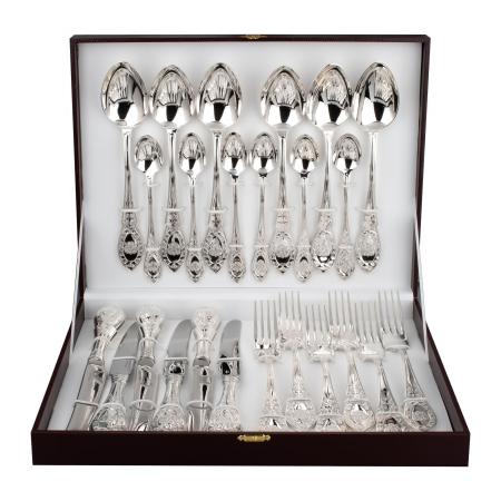 СЕРЕБРЯНЫЙ СТОЛОВЫЙ НАБОР "ГОСУДАРСТВЕННЫЙ" (24 ПРЕДМЕТА) - РУССКИЕ САМОЦВЕТЫ