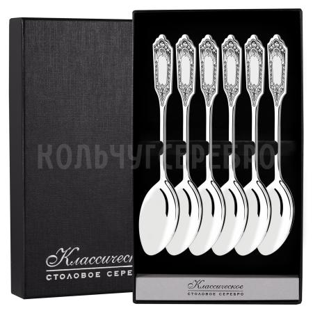 СЕРЕБРЯНЫЙ ДЕСЕРТНЫЙ НАБОР "ФАМИЛЬНЫЙ" С ЧЕРНЕНИЕМ (6 ДЕСЕРТНЫХ ЛОЖЕК) - СЕВЕРНАЯ ЧЕРНЬ