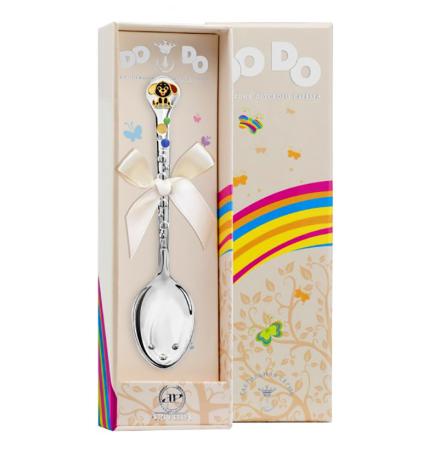 СЕРЕБРЯНАЯ ДЕТСКАЯ ЛОЖКА "СОБАЧКА" ЧЁРНАЯ С ПОЗОЛОТОЙ (ДО-ДО) – АРГЕНТА