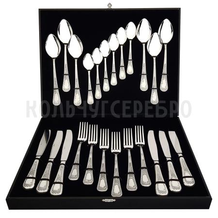 СТОЛОВЫЙ НАБОР ИЗ МЕЛЬХИОРА "ГЛОРИЯ" С ЧЕРНЕНИЕМ (24 ПРЕДМЕТА) – МСТЕРСКИЙ ЮВЕЛИР