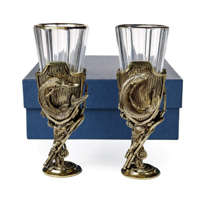 ЛАФИТНИК ДЛЯ ВОДКИ "ТРОФЕЙНЫЙ РЫБАЛКА" (СТЕРЛЯДЬ, СУДАК) ЛАТУННЫЙ 2 ШТ