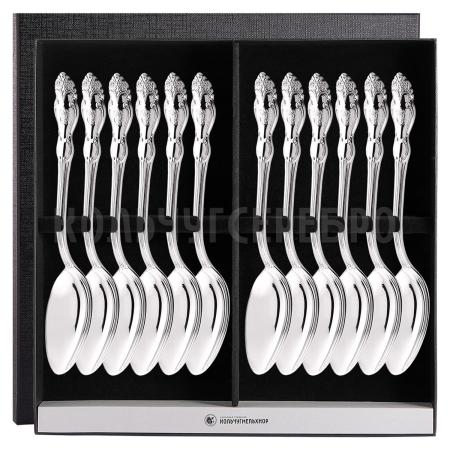 СТОЛОВЫЙ НАБОР ИЗ МЕЛЬХИОРА "ГЕРБ" (12 ЛОЖЕК) – КОЛЬЧУГИНСКИЙ МЕЛЬХИОР