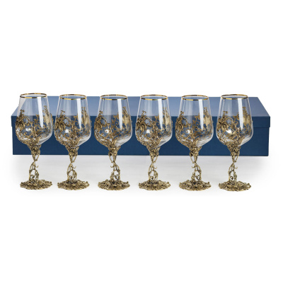 БОКАЛЫ ДЛЯ ВИНА "ЦВЕТОК" ЛАТУННЫЙ 6 ШТ