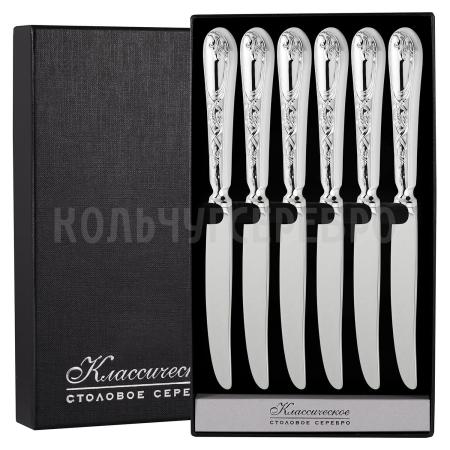 СЕРЕБРЯНЫЙ СТОЛОВЫЙ НАБОР "ИРИСЫ" М-22 (6 НОЖЕЙ) – ПАВЛОВСКИЙ ЗАВОД