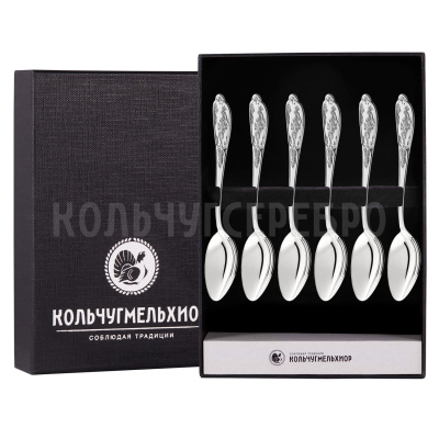 КОФЕЙНЫЙ НАБОР ИЗ МЕЛЬХИОРА "ВЕСНА" С ЧЕРНЕНИЕМ (6 КОФЕЙНЫХ ЛОЖЕК) – МСТЕРСКИЙ ЮВЕЛИР