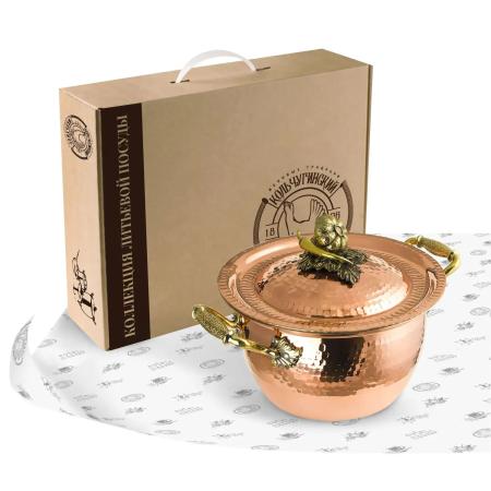 КАСТРЮЛЯ МЕДНАЯ "ЧЕСНОК" КОВАННАЯ С КРЫШКОЙ (2 ЛИТРА) – КОЛЬЧУГИНСКИЙ МЕЛЬХИОР