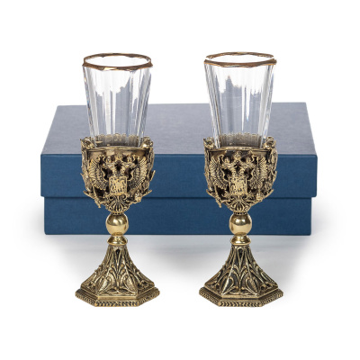 ЛАФИТНИК ДЛЯ ВОДКИ "ГЕРБ ОБЪЁМНЫЙ" ЛАТУННЫЙ 2 ШТ